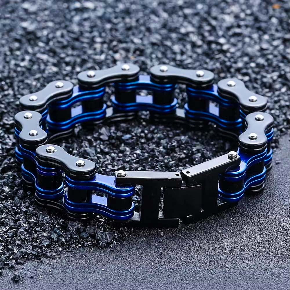Black & Blue Motorcycle Chain Bracelet