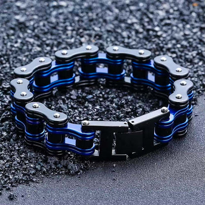 Black & Blue Motorcycle Chain Bracelet