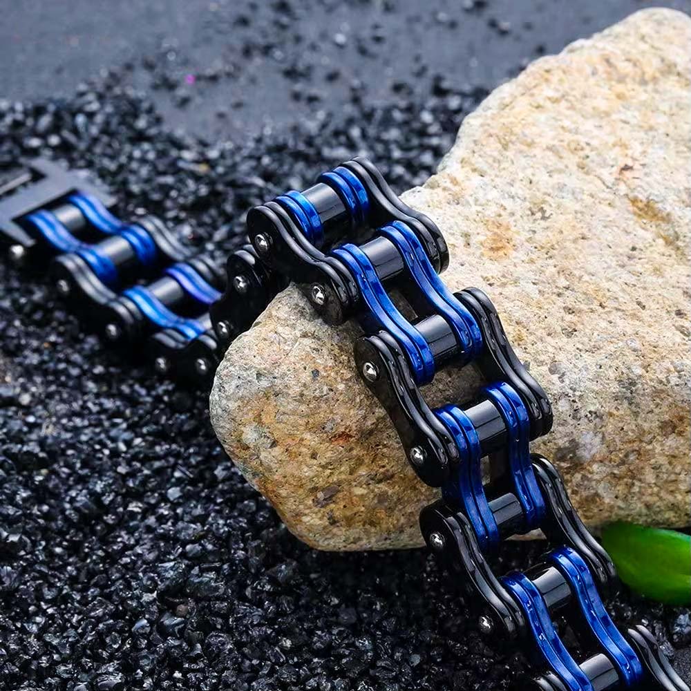 Black & Blue Motorcycle Chain Bracelet