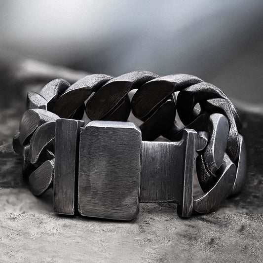 Heavy Black Metal Chain Bracelet - 25mm Width
