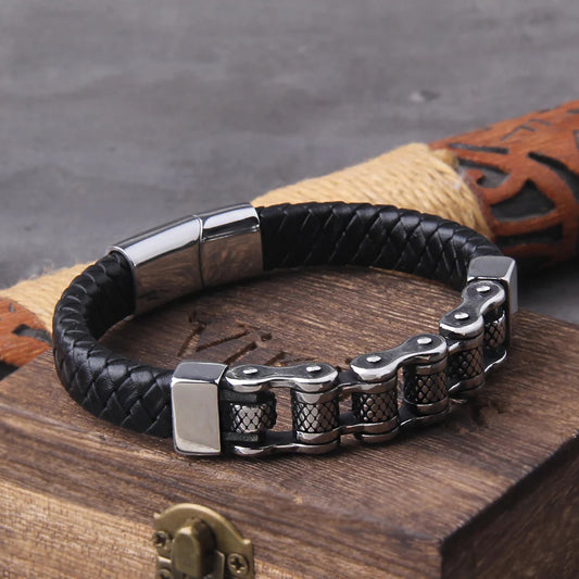 Classic Locomotive Chain Leather Bracelet