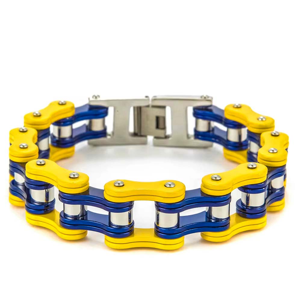 Yellow & Blue Motorcycle Chain Bracelet