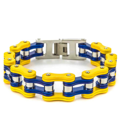 Yellow & Blue Motorcycle Chain Bracelet