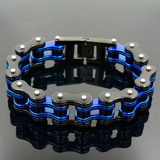 Black & Blue Motorcycle Chain Bracelet