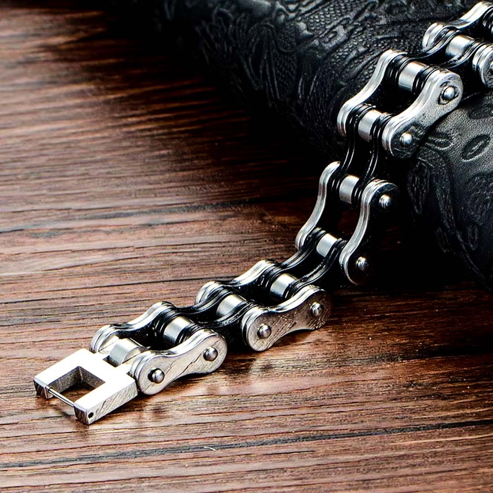 Black & Silver Motorcycle Chain Bracelet