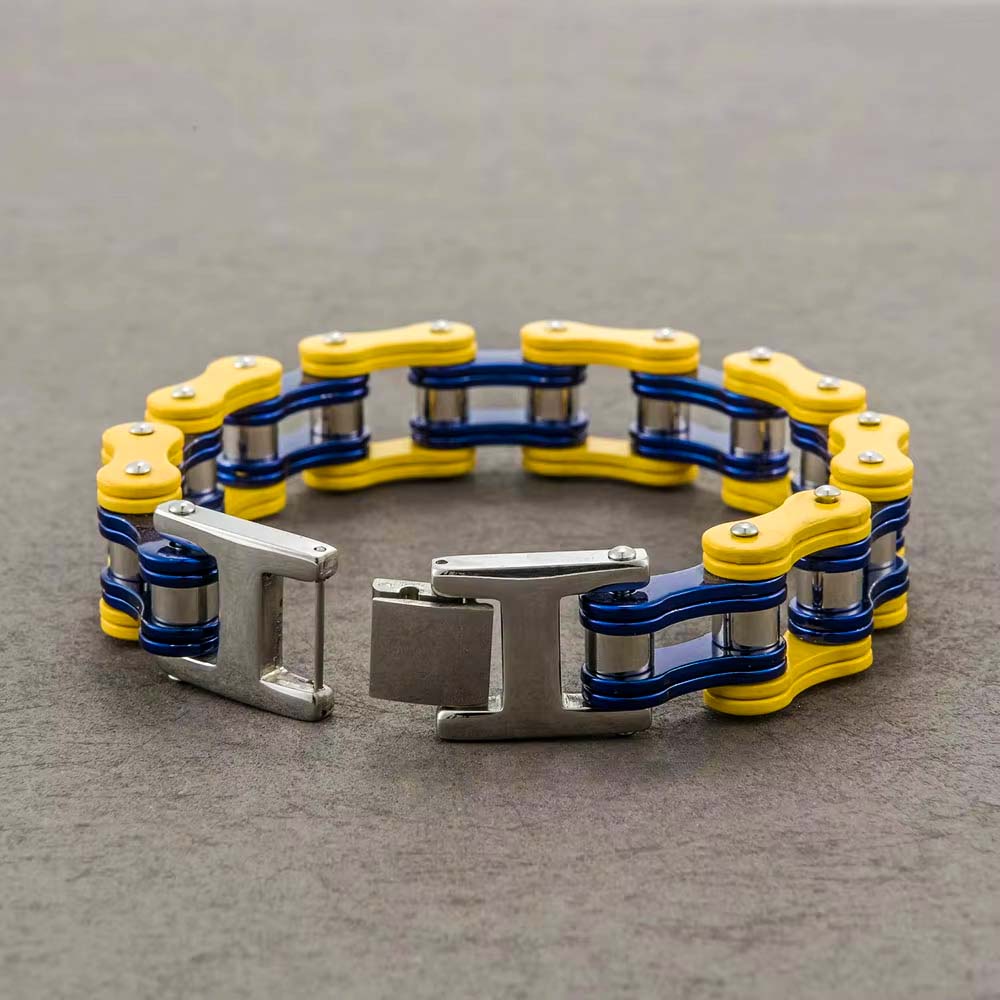 Yellow & Blue Motorcycle Chain Bracelet