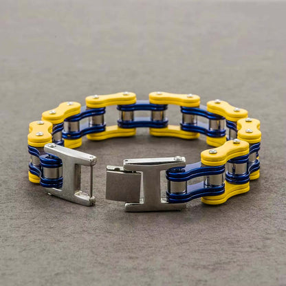 Yellow & Blue Motorcycle Chain Bracelet