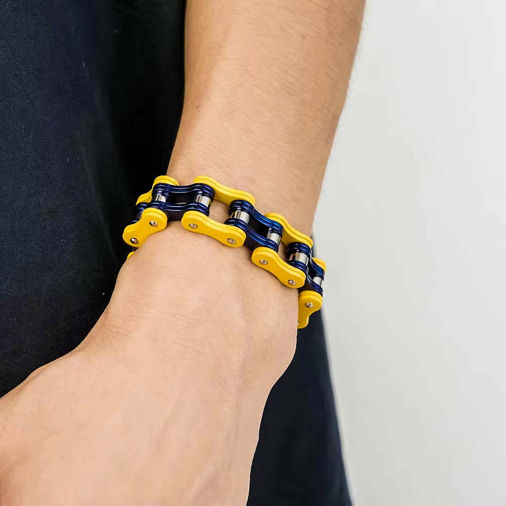 Yellow & Blue Motorcycle Chain Bracelet