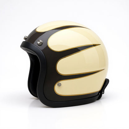 Gold and black motorcycle helmet on a white background