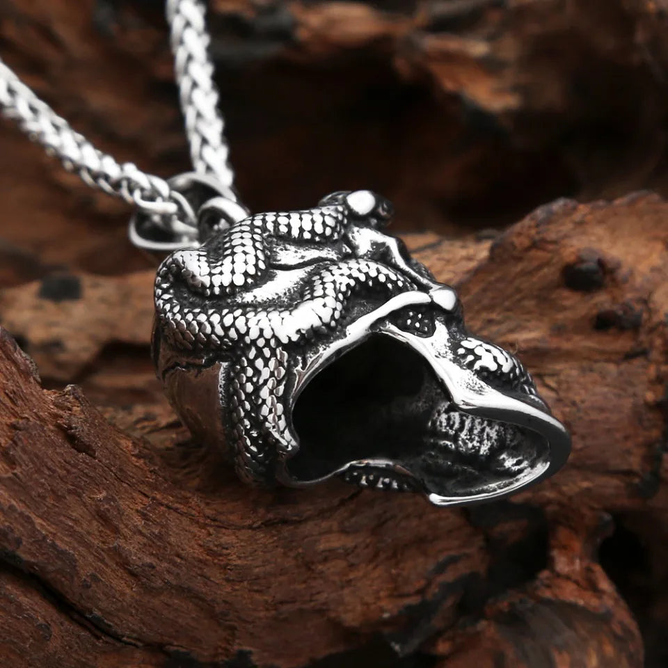 Snake Skull Biker Necklace