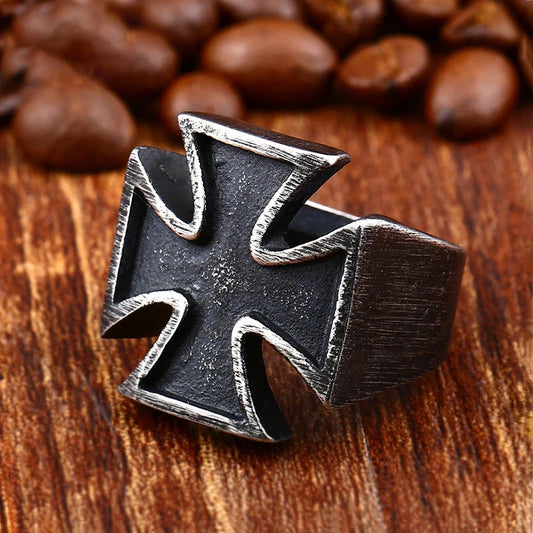 Retro Black German Iron Cross Ring