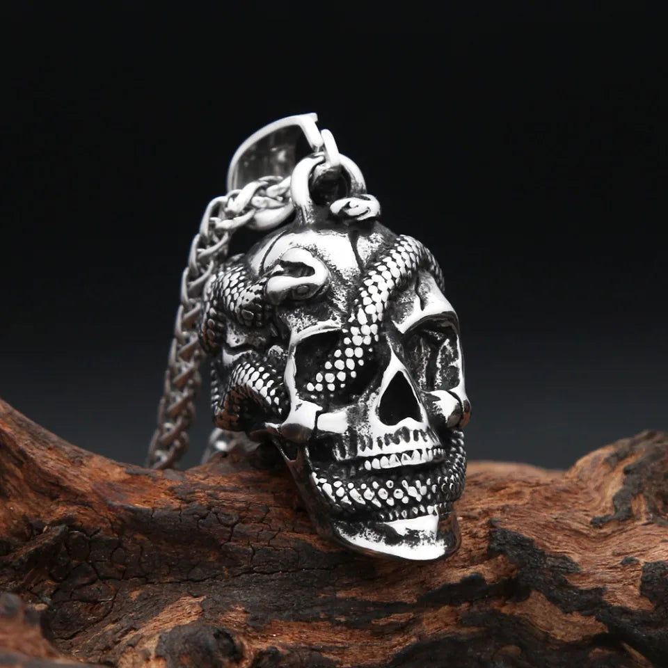 Snake Skull Biker Necklace