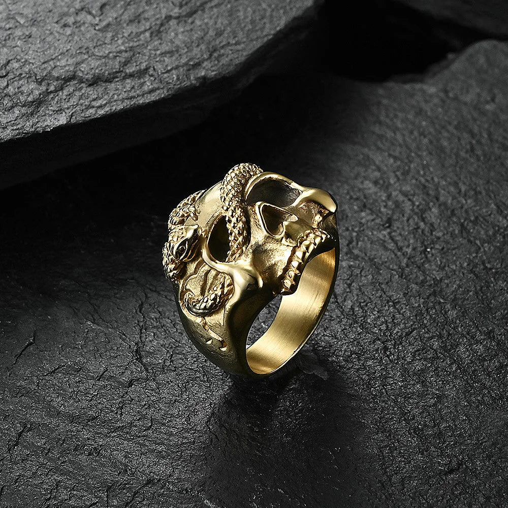 Gothic Skull Snake Ring
