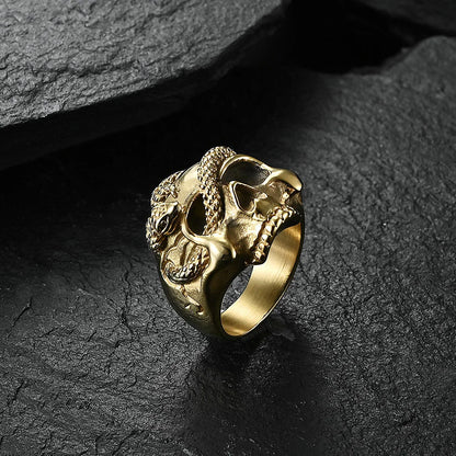 Gothic Skull Snake Ring