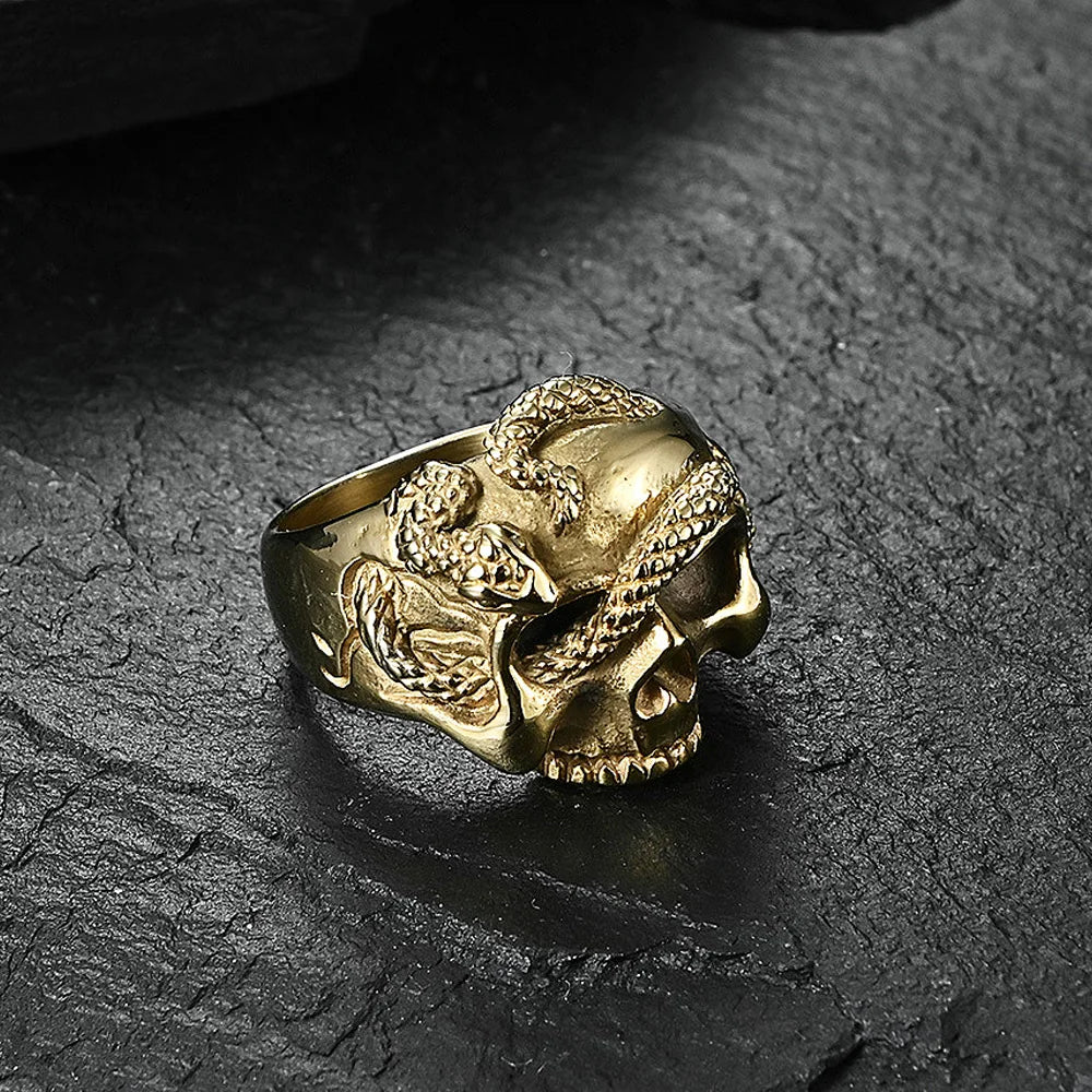 Gothic Skull Snake Ring