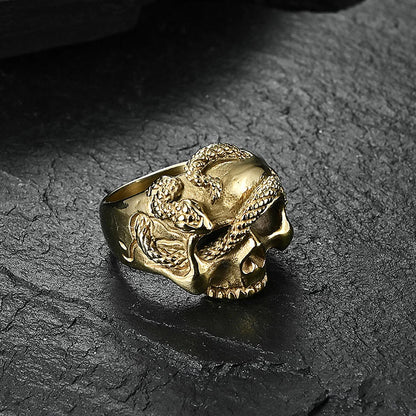 Gothic Skull Snake Ring