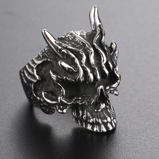 Black Dragon Skull Ring