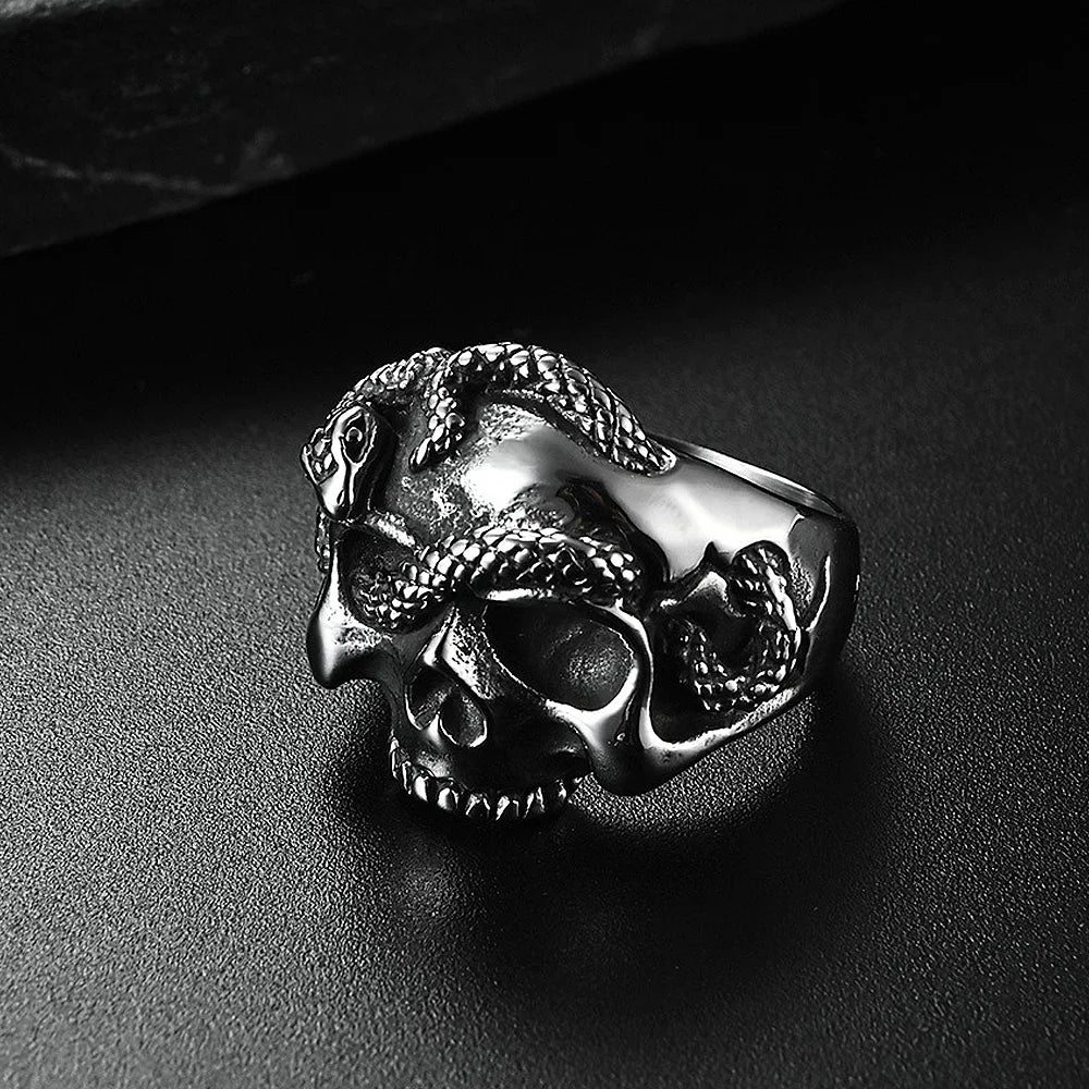 Gothic Skull Snake Ring