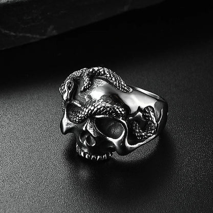 Gothic Skull Snake Ring