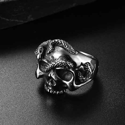 Gothic Skull Snake Ring