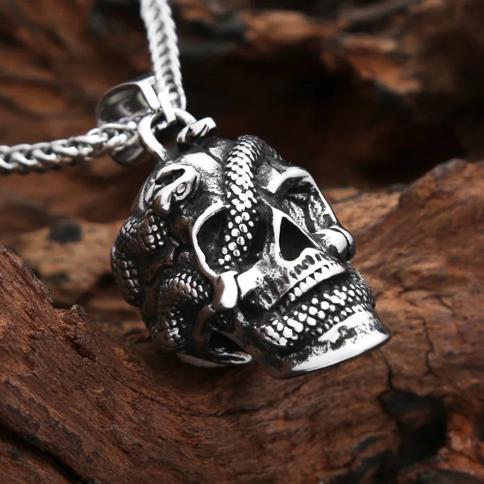 Snake Skull Biker Necklace