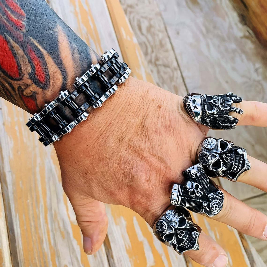 Silver Black Motorcycle Chain Bracelet