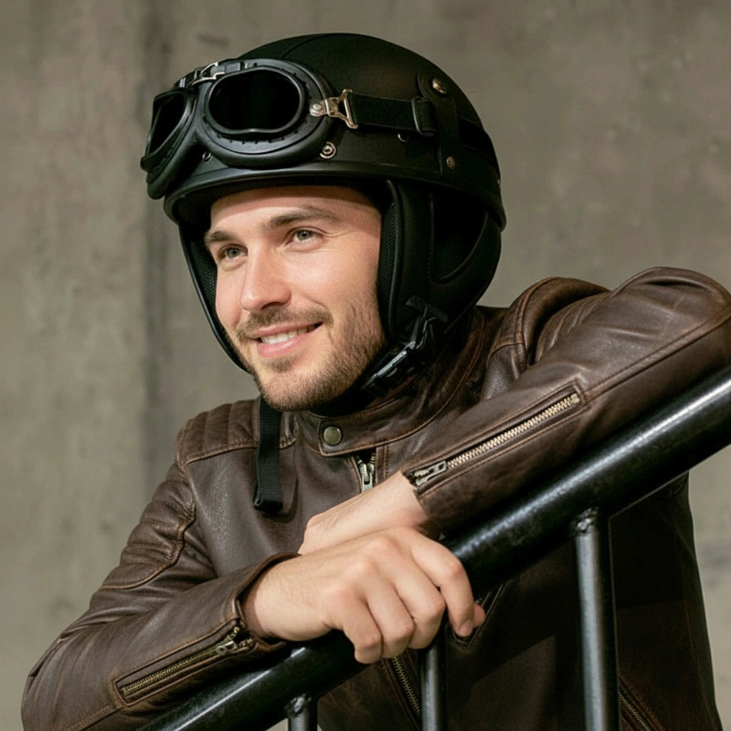 Vintage Leather Motorcycle Helmet | DOT Approved