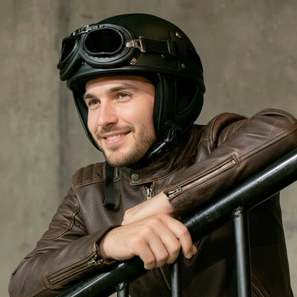 Vintage Leather Motorcycle Helmet | DOT Approved
